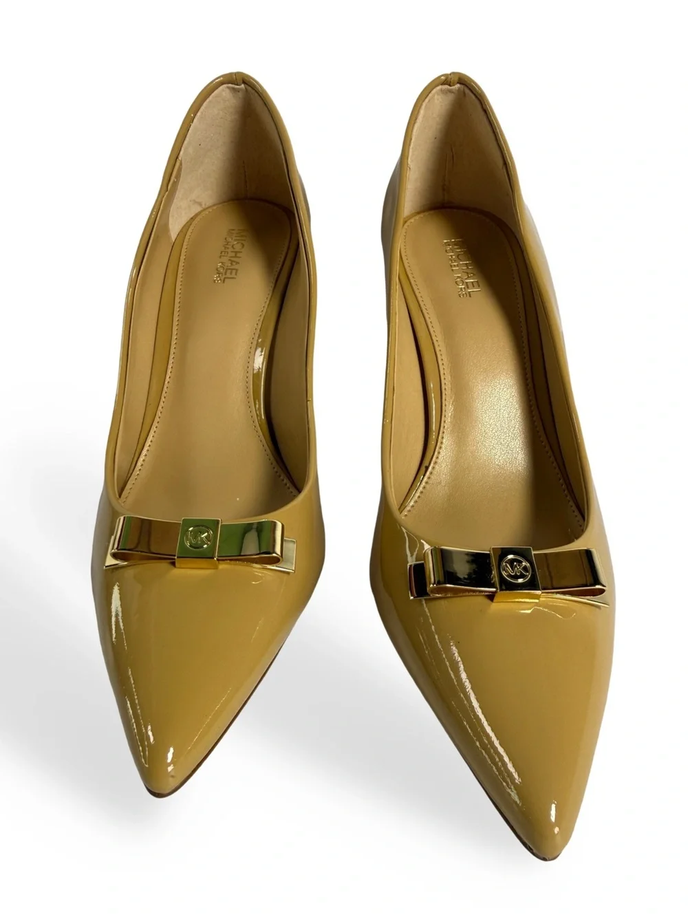 Michael Kors Women's Tan Patent Pointed-Toe Flats 7
